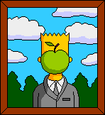 Nachahmung eines Magritte-Gemäldes, Bart mit Apfel vorm Gesicht